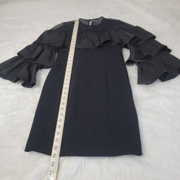 Cinq a Sept Valentina Ruffle Sleeve Mesh Shoulder Black Mini Dress 0 - Picture 6 of 11